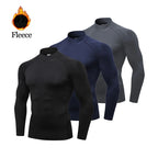 Winter Fleece Sports Shirt Men High Neck Compression Shirt Long Sleeved Training Top High Stretch Undershirt