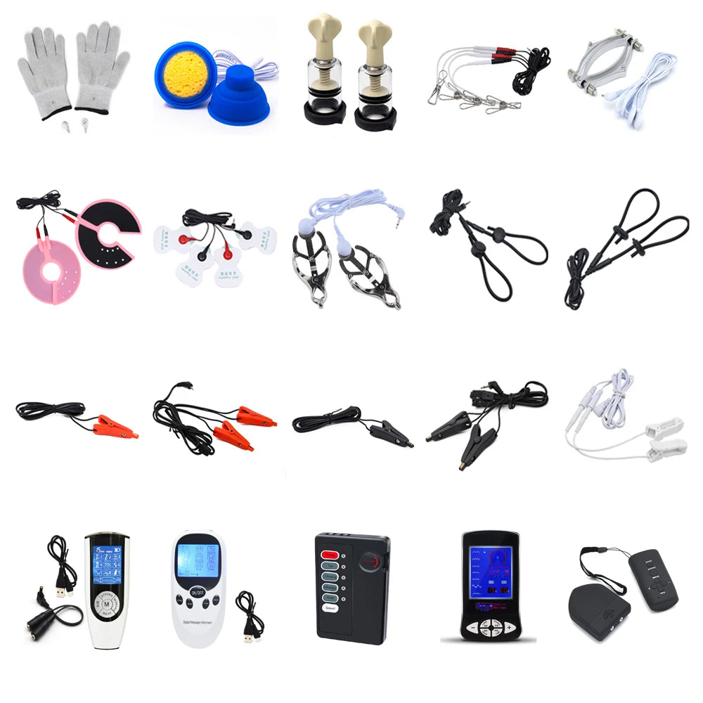 Electric Shock Nipple Clamps BDSM Bondage Labia Clip Clit/Penis Stimulator E-stim Massage Glove/Pad SM Roller Sex Toy For Couple Main image