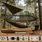 260x140cm Camping Hammock Double Size Parachute with Mosquito Net Rain Fly Tarp Lightweight for Hiking Travel