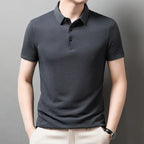 New Men's Business Casual Short Sleeved Bone Flower Solid Color POLO Shirt Fashion Breathable Comfortable Summer Versatile Top
