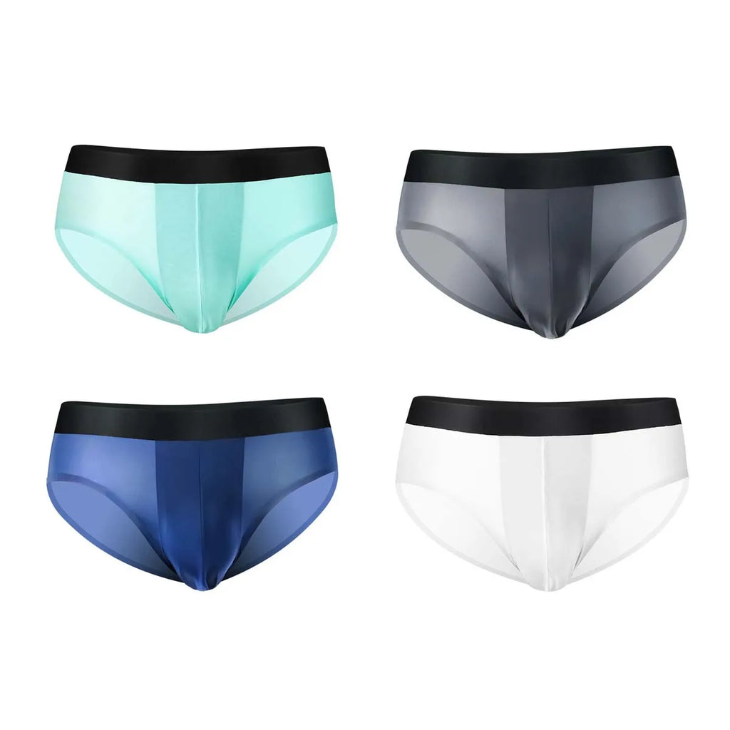 4pcs LORIEN CREST ice silk Men's underwear seamless ultra-thin double-layer crotch breathable men's briefs mid-waist sexy&light