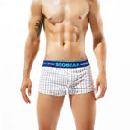 SEOBEAN Classic Plaid Mens Boxer Shorts 100% Cotton Underwear Boxershorts U convex Pouch Arrow Panties Shorts Men Sleep Bottoms