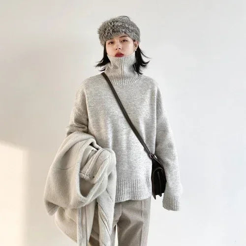 CHIC VEN Korean Women's Sweater Loose Turtleneck Sweaters Warm Solid Pullover Knitwear Basic Female Tops Autumn Winter 2022