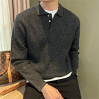Winter Men's Solid Color Polo Neck Knitted Sweaters Casual Retro Warm Pullovers Knitwear Elegant Y2K Streetwear Jersey Hombre
