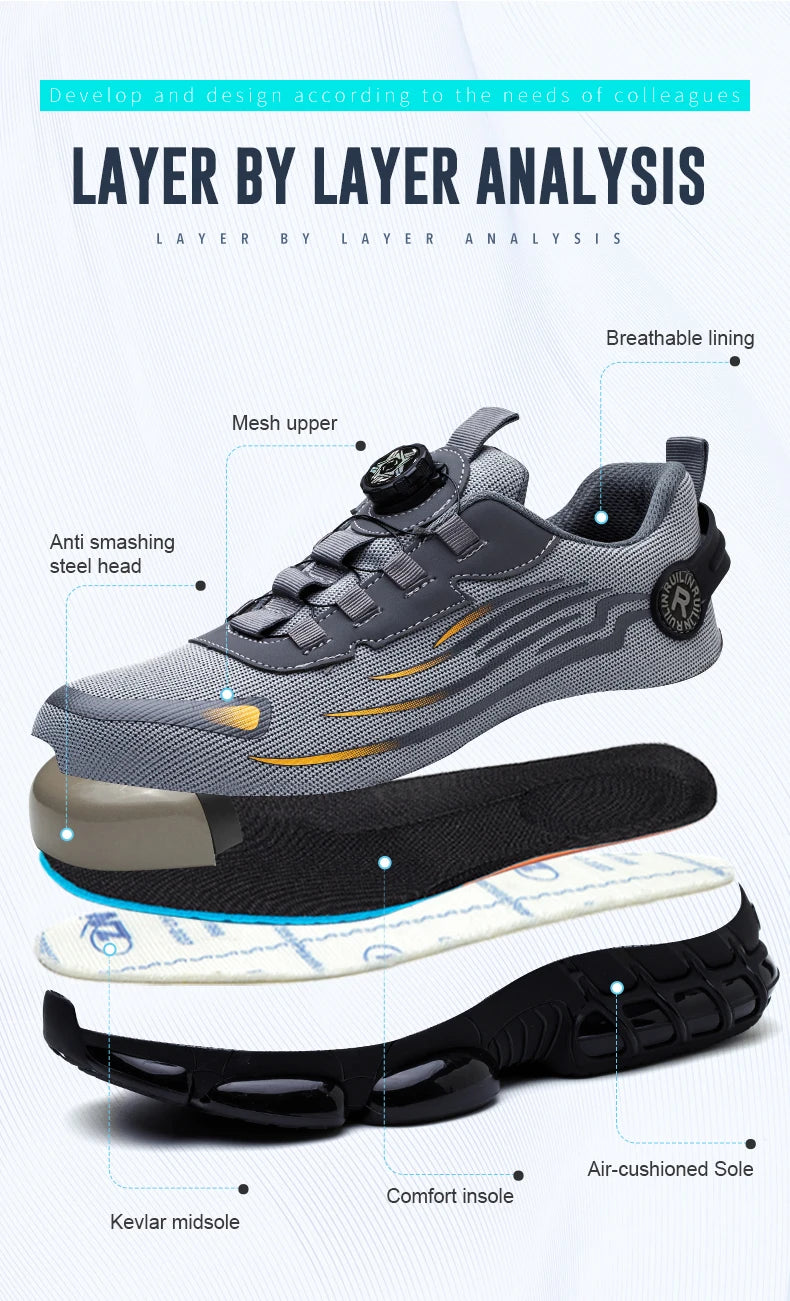 Indestructible Steel Toe Protective Safety Shoes Slip Resistant Abrasion Resistant Work Shoes Men Tough Comfortable Sneaker ﻿