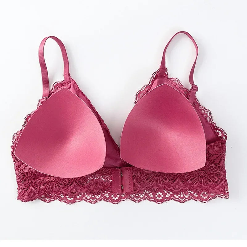 Women Push-Up Bra Set Sexy Lingerie Floral Lace Wire Free Bralette Low Rise Panties Sexy Briefs Female Underwear Intimates