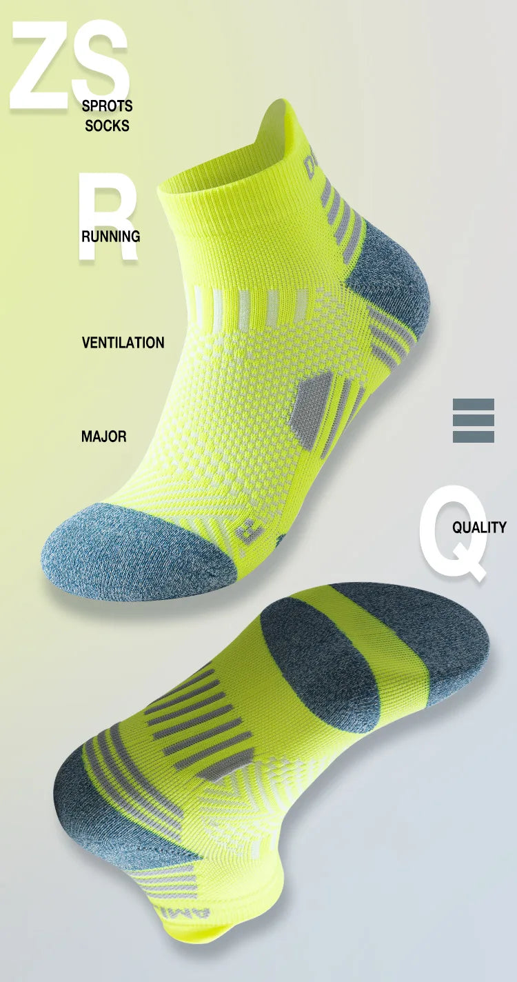 3 Pairs Marathon Socks Men Women Professional Sport Ankle Running Socks Thickened Cushioned Tube Low Cut Fitness Short Sock Mesh