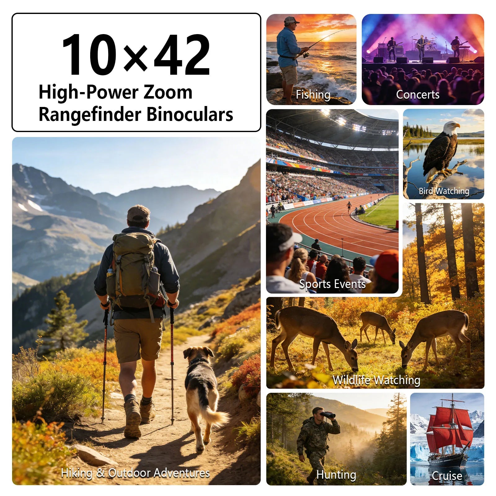 BOSHIWEI 10x42 HD Binoculars with Laser Rangefinder IPX7 Waterproof Ergonomic Design for Long Time Outdoor Viewing and Measuring