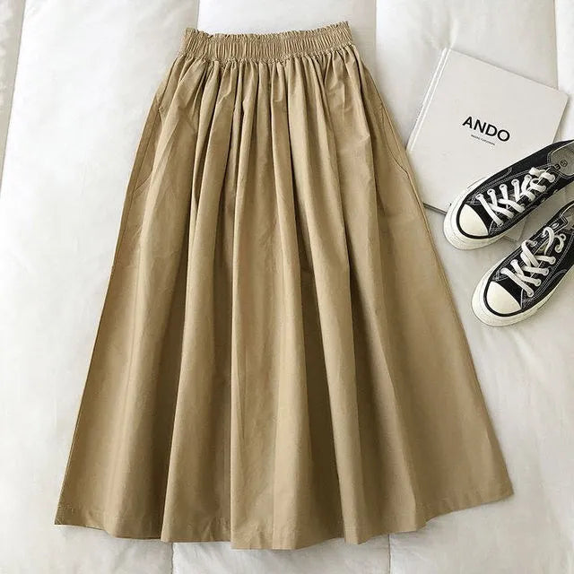 Women Black skirt midi High waist korean style Pleated a line Vintage Clothing 2026 new Summer Casual Fashion Ladies Work Wear