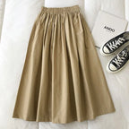 Women Black skirt midi High waist korean style Pleated a line Vintage Clothing 2026 new Summer Casual Fashion Ladies Work Wear
