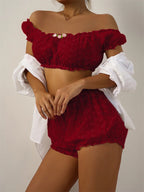 Sexy Lingerie Ruffles Floral Embroidery Women's Underwear Off Shoulder Sexy Bra Set Comfortable Cotton Intimate Underwear Set