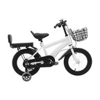 14" Kids Bike Adjustable Children's Bicycle Load 60kg w/Training Wheels+Basket+Backrest Rear Seat for 3-7 Year Old (White/Black)