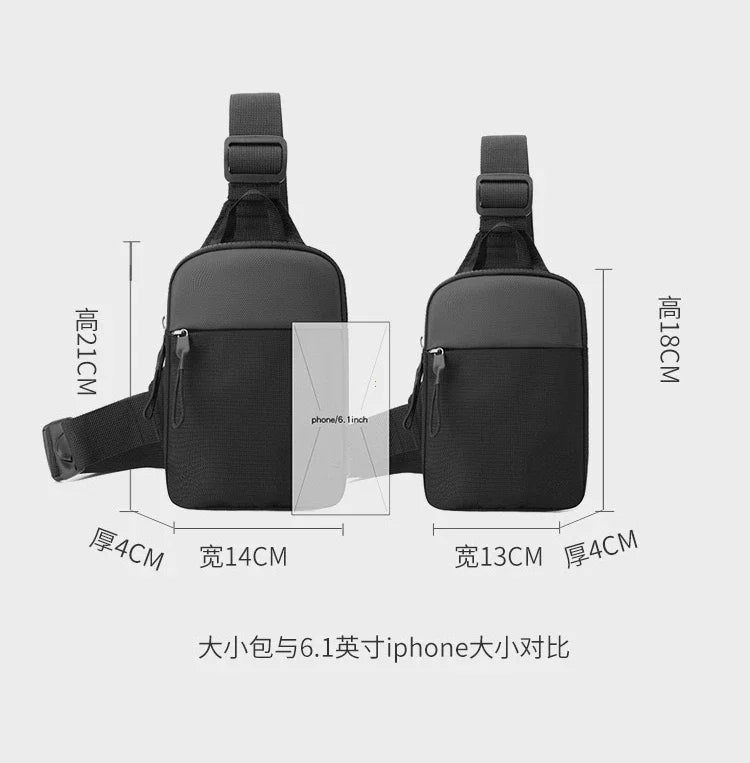 Men Waterproof Sling Chest Pack Fashion Small Black Crossbody Shoulder Zipper Bag Travel Workout Handbag Messanger Bag for Men