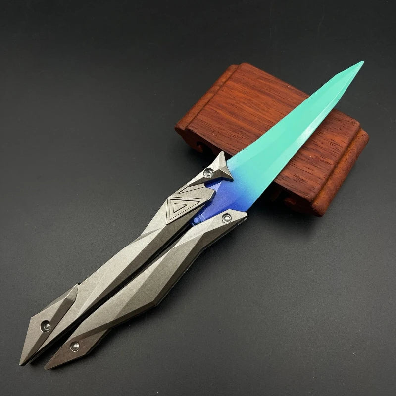 Tactical Shooter Foldable Butterfly Blade - 3D Engraved Collectible Toy Portable Melee Gear for Cosplay/Gaming Accessory Gifts