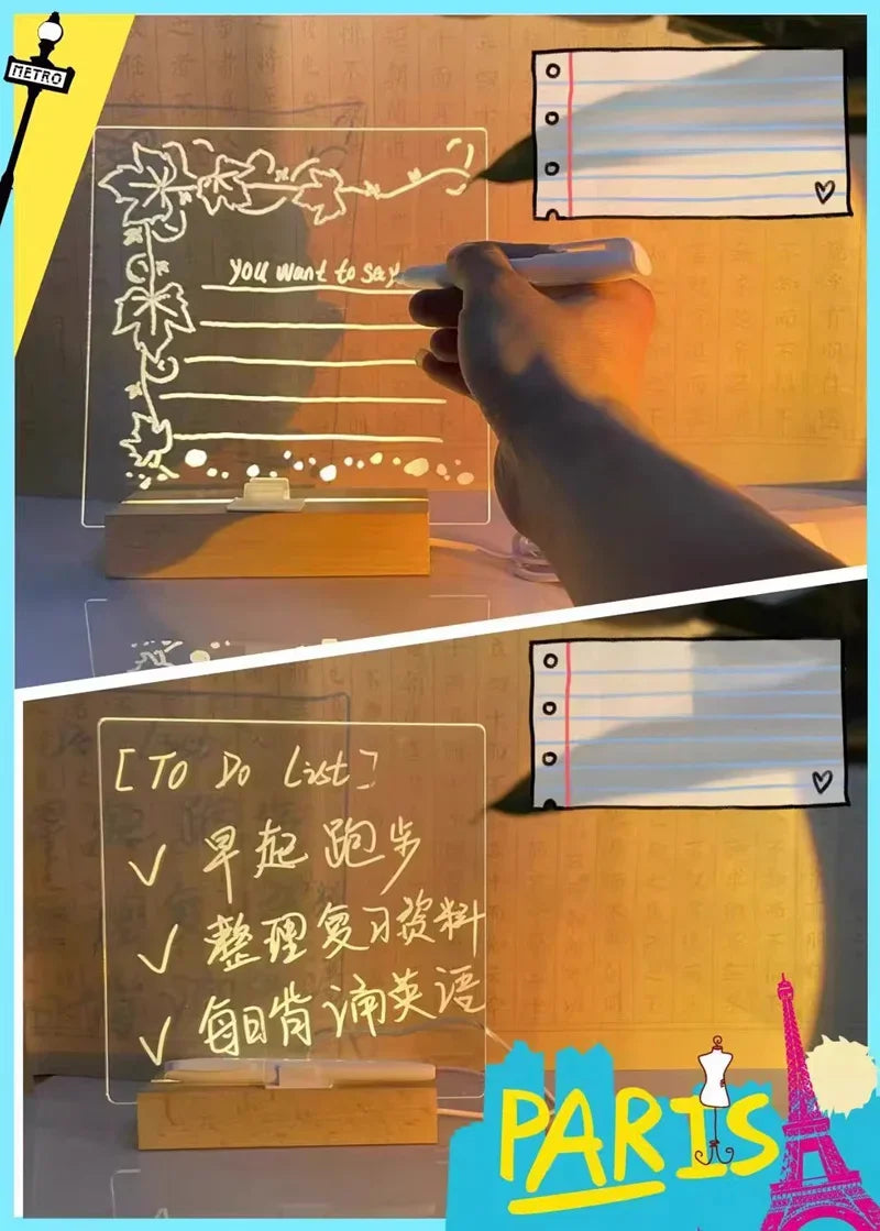 Attached With 7 Colorful Pens Light Up Acrylic Message Board Rewritable DIY Children's Glowing Drawing Board Message Lamp 2026