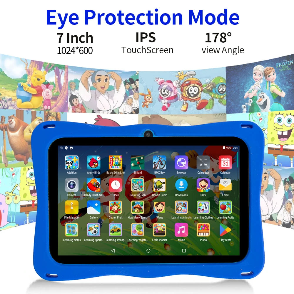 BDF Tablet for Kids 7 Inch Android 11 System 32 GB WiFi Bluetooth Dual Camera Educational Software Installed with Proof Case