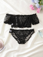 Polka Dot Pattern Semi-sheer Design Lingerie Set Bustier Top And Panty Sets Women's Clothing