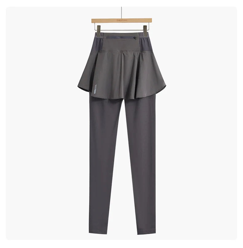 DRUR Women's 2-in-1 Sports Skirt Pants Pocket High Waist Yoga Women’s Sports Leggings Gym Running Tennis  Yoga Pants Y2K