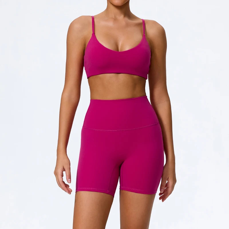 Hearuisavy Summer Super-Soft 2Pcs Women's Running Sports Shorts Set Breathable Fitness Yoga Bra Casual Push Up Workout Crop Top