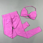 UETEEY Set For Woman Strappy Yoga Bra Sports Top Workout Leggings Set Seamless Gym Set Fitness Clothes Outfit Activewear