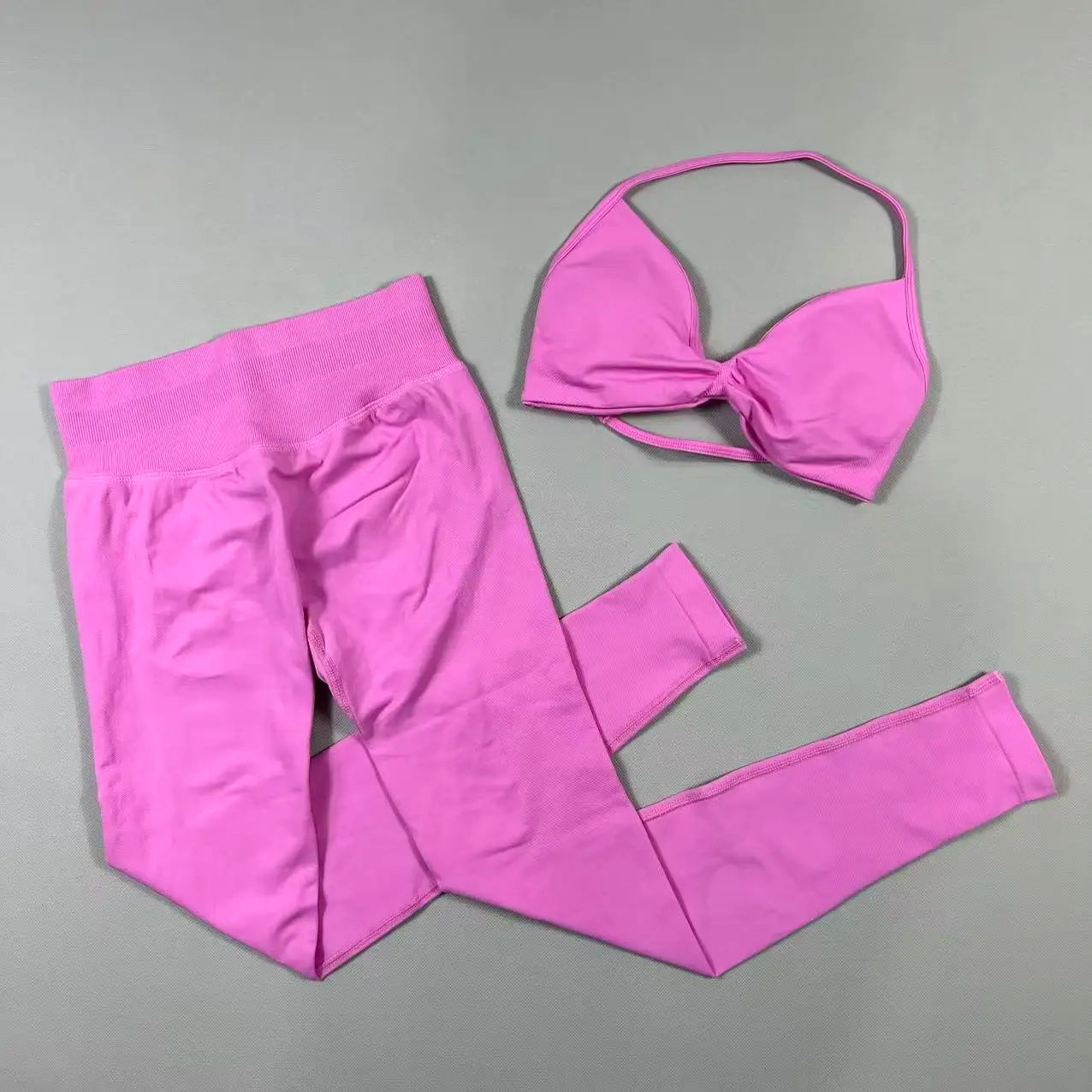 UETEEY Set For Woman Strappy Yoga Bra Sports Top Workout Leggings Set Seamless Gym Set Fitness Clothes Outfit Activewear