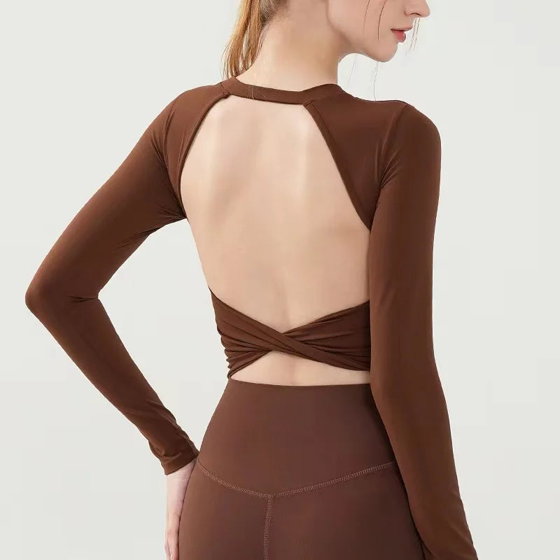 Fashion Sports Tops Pilates Running with Chest Pad Fitness Long Sleeve Tight Quick-drying Shirts Yoga Top Out Wear Clothing