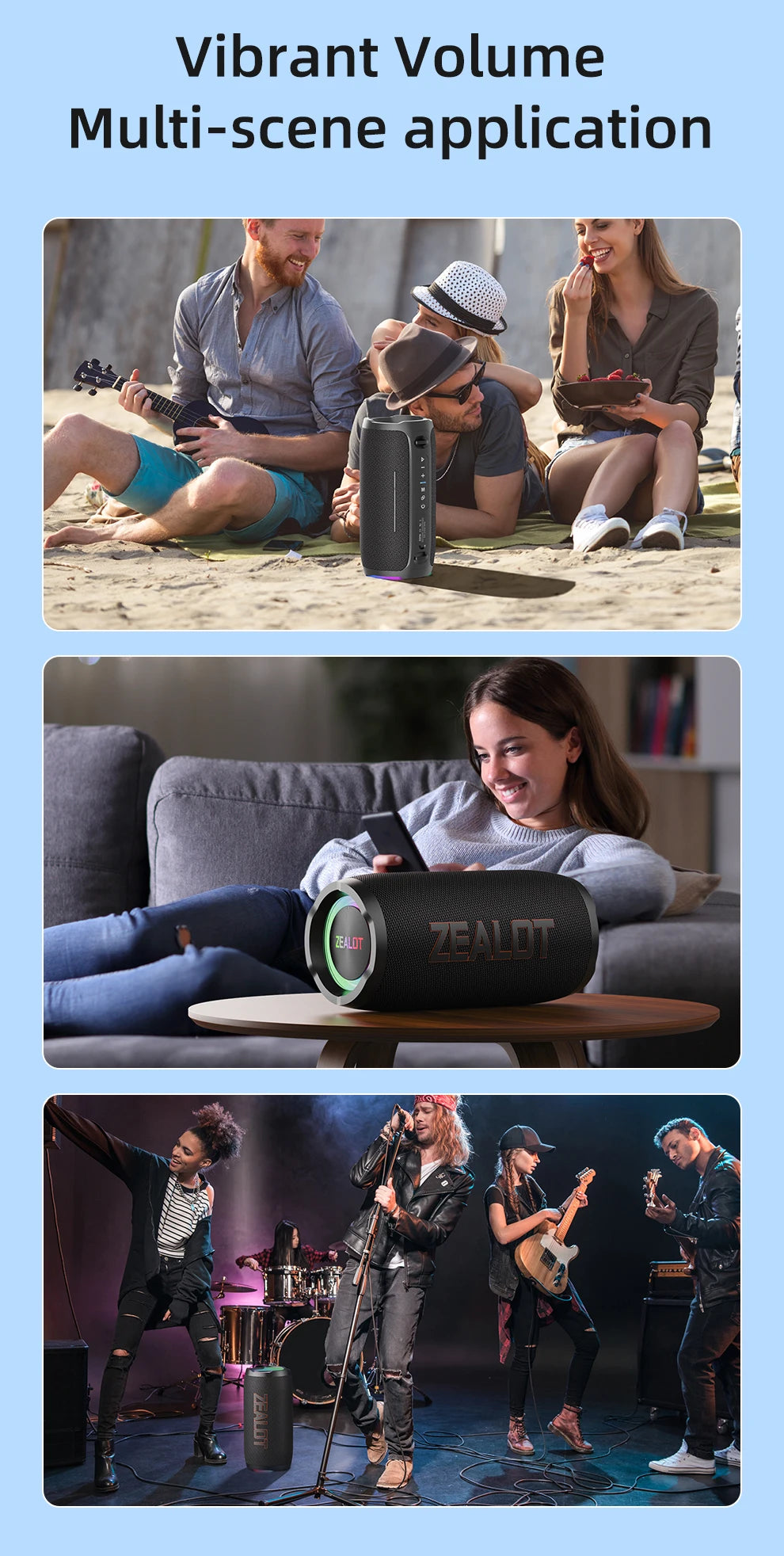 ZEALOT-S76 50W Portable Super Subwoofer Portable Speaker Home Outdoor Waterproof Column Bluetooth Speaker Sound Box