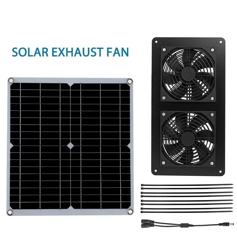 High Efficiency Outdoor Solar Panel Dual Exhaust Fan for Dog Warehouse RV Greenhouse Fan Air Pump Cooling Temperature