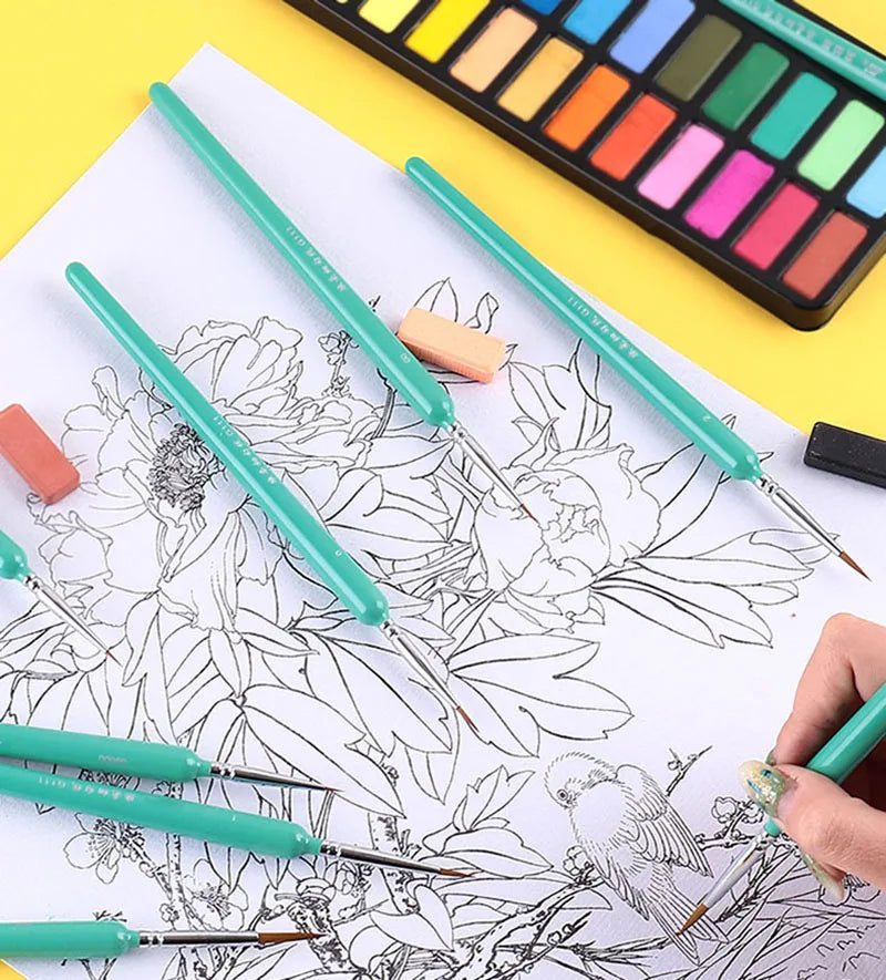 4/5/10pcs Miniature Hook Line Pen art painting brushes weasel hair paint brush gouache watercolor oil paint artists Hand Painted