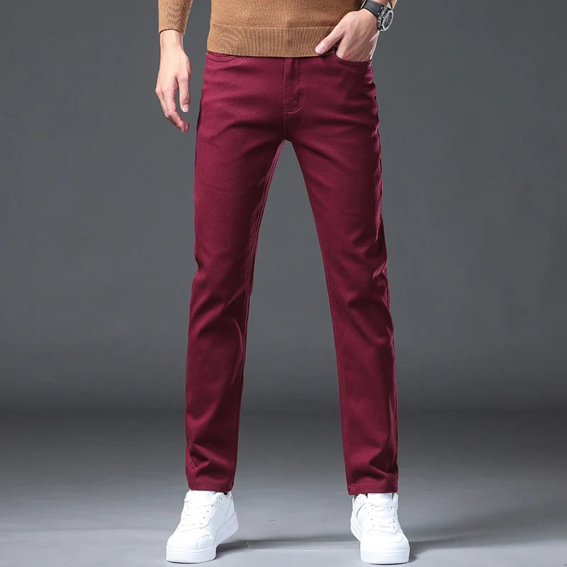 2026 98% Cotton Elastic Cotton Jeans Men's Spring Slim Straight Denim Pants Comfort Large Size Korean Business Casual Trousers