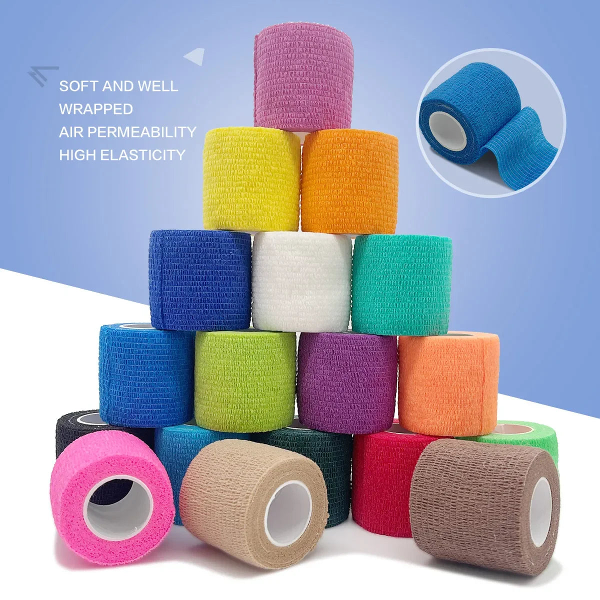1/6pcs Colorful Athletic Wrap Tape Self Adhesive Elastic Bandage Elastoplast Sports Protector Knee Finger Ankle Palm Shoulder