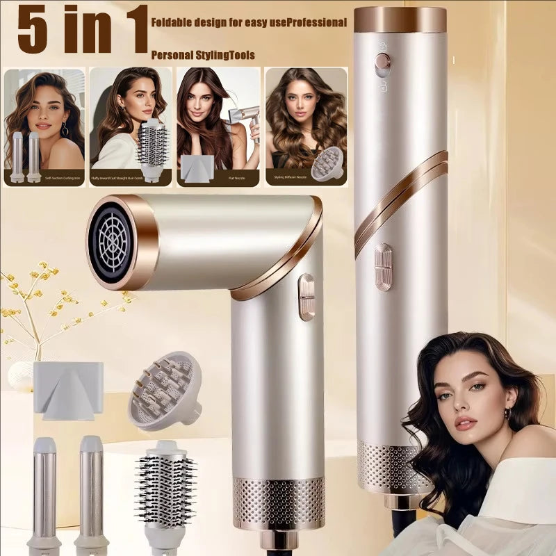5 in 1 Handle Foldable Hair Dryer Portable Multifunctional Home Hair Dryer Negative Ion Hair Care Curling Iron Personal Styling