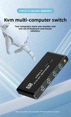 MZX KVM Switch Switcher 4K 60Hz HD4K 2.0 Splitter USB 3.0 Hub Docking Station Dock 2 Computers PC Sharing Keyboard Mouse Printer