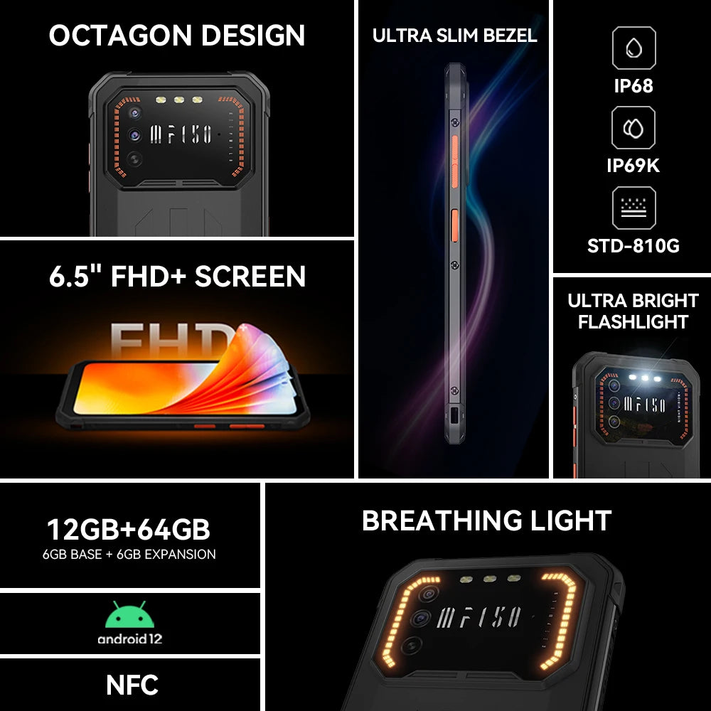 IIIF150 Air1 Rugged Phone Smartphone 5000mAh Battery 6.5" FHD+ Display 20MP Camera NFC IP68 IP69K 11.35MM Ultra-Thin Rugged