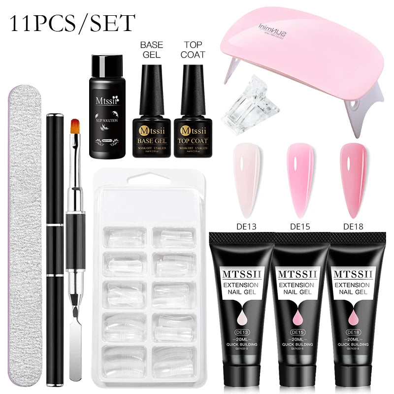 24PCS/Set 20ml Poly Naili Extension Gel  Kit Mini UV Lamp Sealer With Base Top Coat Professional Poly UVNail Gel Kit Starter Kit