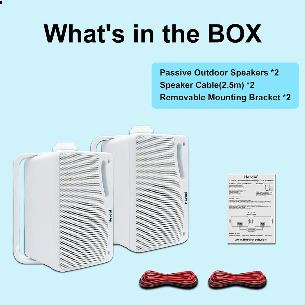 Herdio 3.5'' 2PCS Passive Outdoor Speakers Wired Waterproof 200W 3 Way Premium Mountable Wall Mount Speakers With Superior Sound