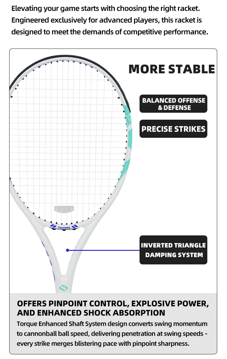 BaboBee 100% Full Carbon Fibre Premium Professional Tennis Racket Free Bag & Overgrip, 55-65lbs Threaded, Ultra-light 265±5g