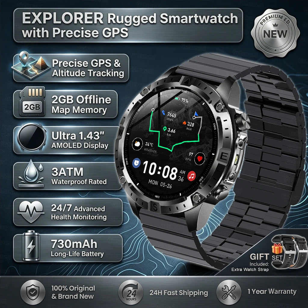 2026New Military T-Rex3 GPS Map Navigation Smart Watch 2GB RAM 1.43-inch AMOLED Screen 30M Waterproof Call Sports Smartwatch Men