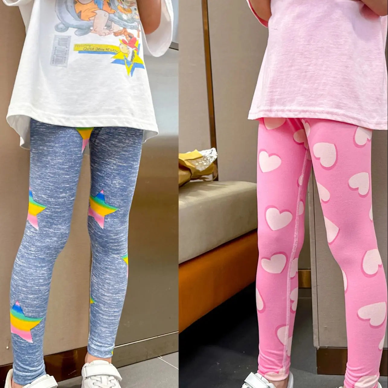 2/4 Pcs Children's Mix And Match Love Printed Leggings Girls Casual Joker Slim 9 Pants Fashion Elastic Waist Valentine's Day Pan Main image