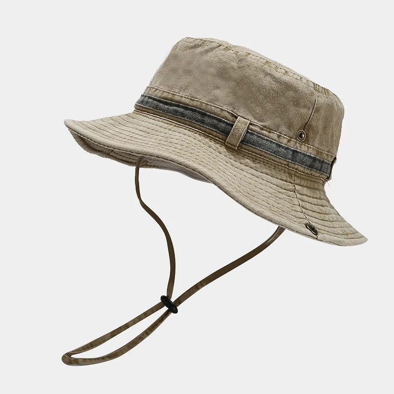 1pc Sun Hat Boonie Hat Washed Bucket Hat Packable Outdoor Fishing Hunting Hat Strap Adjustable Chin Strap for Men and Women