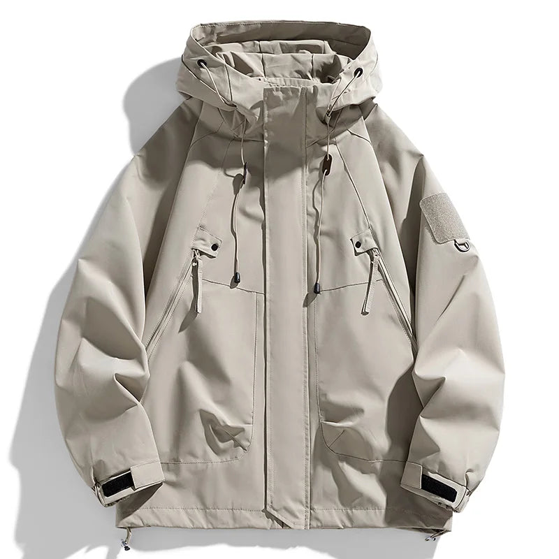 Windbreakers Men Hooded Jacket Zipper Coat Cargo Waterproof Black Bomber Camping Loose Thin Softshell Hooded Hiking Jacket Main image