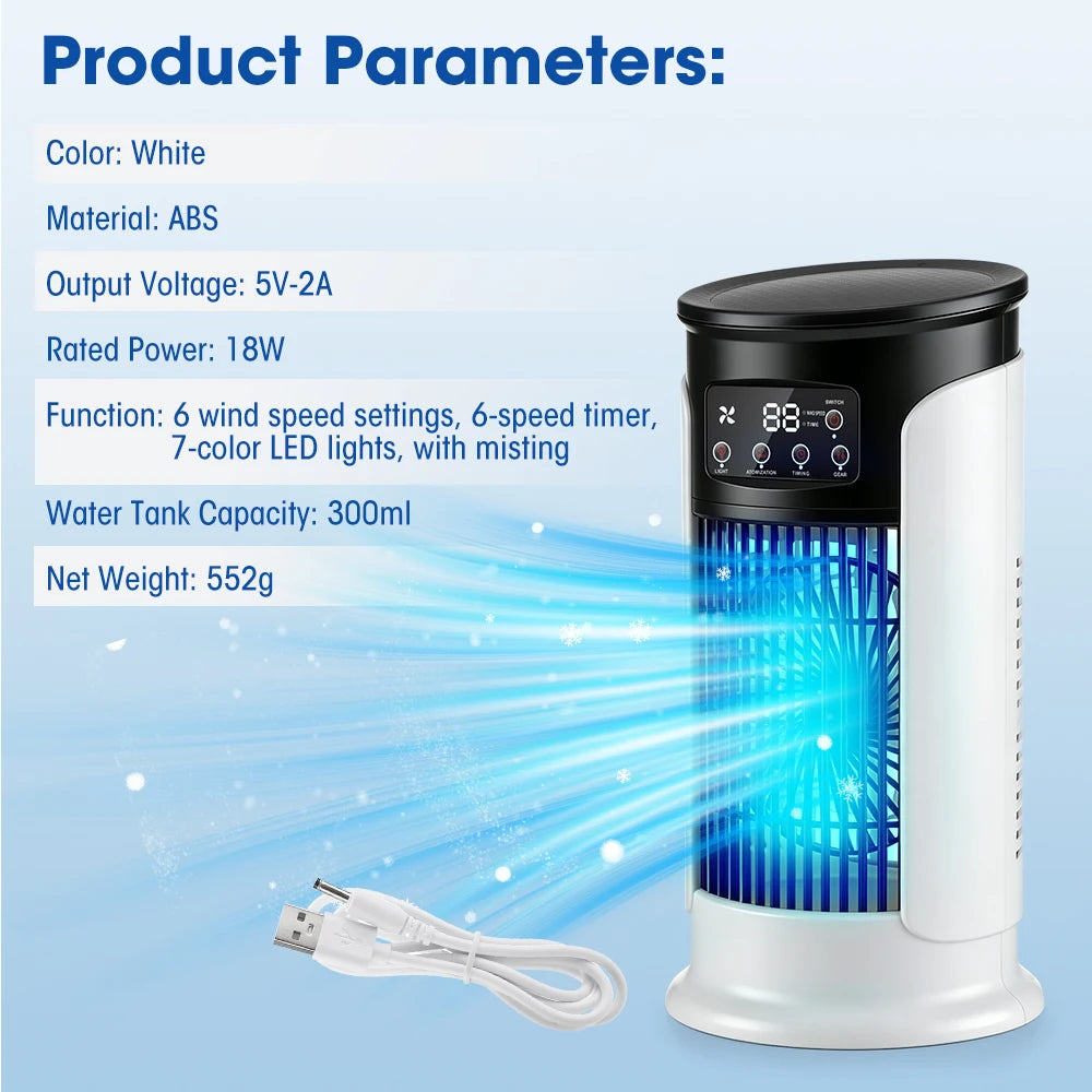 Desktop Air Conditioning Fan 300ML Water/Ice Cooling Fan 6 Speeds Small Air Conditioner Humidifier Cooler Fan With Ambient Light