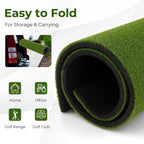 Golf Hitting Mat, 5 ft x 3 ft Artificial Turf Golf Practice Mat w/ 2 Golf Rubber Tees & 2 Alignment Sticks, Portable Golf