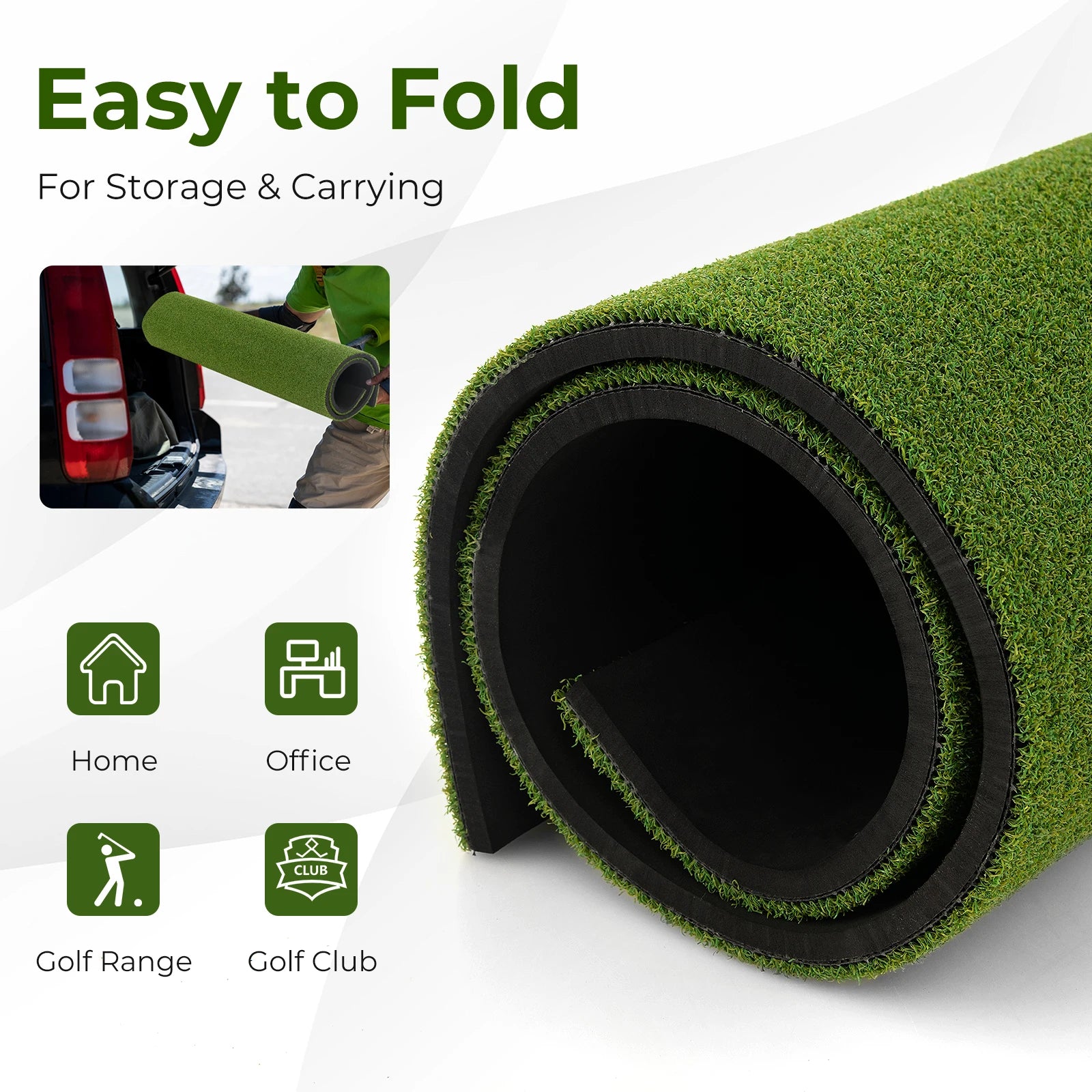 Golf Hitting Mat, 5 ft x 3 ft Artificial Turf Golf Practice Mat w/ 2 Golf Rubber Tees & 2 Alignment Sticks, Portable Golf