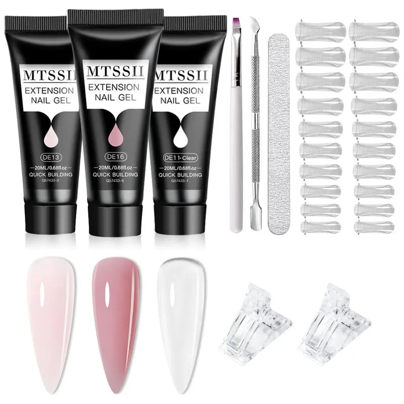 24PCS/Set 20ml Poly Naili Extension Gel  Kit Mini UV Lamp Sealer With Base Top Coat Professional Poly UVNail Gel Kit Starter Kit