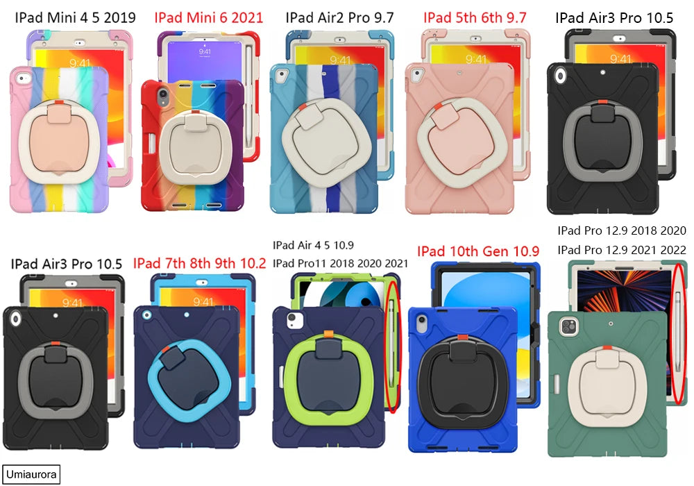 For IPad 7th 8th 9th 10.2 10th Gen Air 2 3 4 5 10.9 Mini 6 9.7 Pro 11 12.9 2022 Case Rotation Handle Stand Kids Shockproof Cover