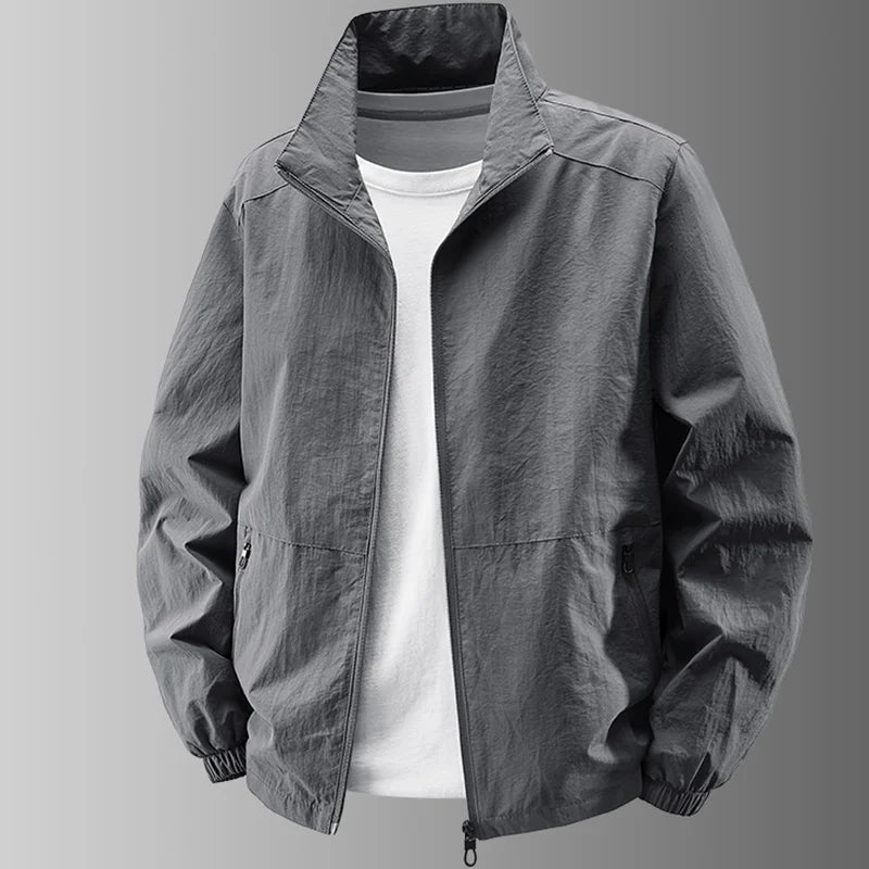Men's Stand Collar Jacket Spring Breathable Lightweight Anti-Wrinkle Windbreaker Outdoor Sport Casual Quick-Drying Work Jackets