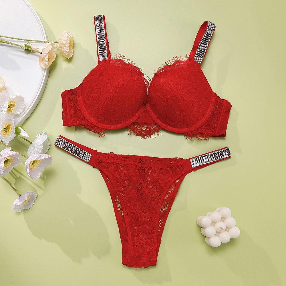 Bra and Panty Set Comfortable push up Shapewear Adjustable Padded Gathered New V Lace Lingerie Set Women's Sexy