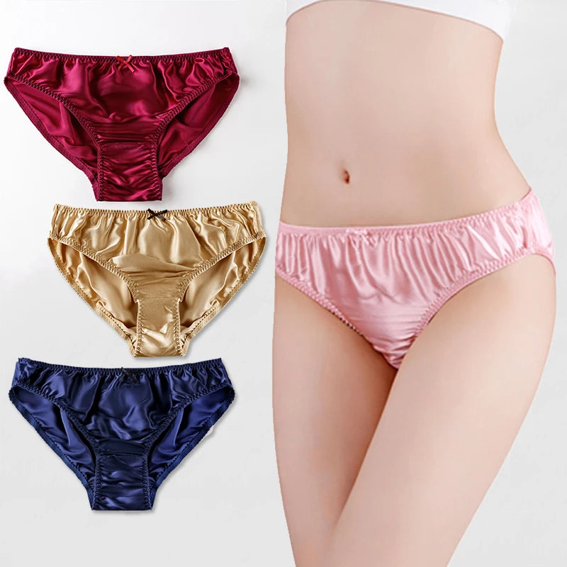 Women'S 100% Mulberry Silky Panties Fashion Lace Brief Large Size Comfortable Breathable Solid Color Lingerie Seamless Underwear