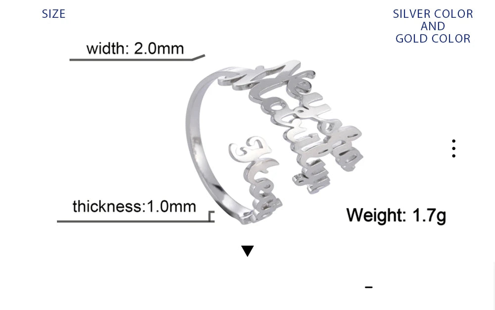 Custom Double First Name Finger Ring For Women Men Personalized Couple Family Gift Gold Color Stainless Steel Metal Jewelry